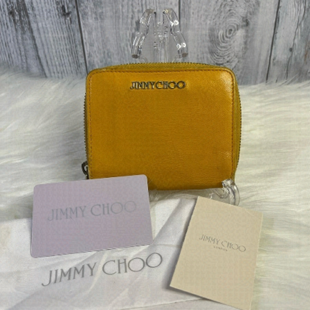JIMMY CHOO conpact leather zip wallet in mustard